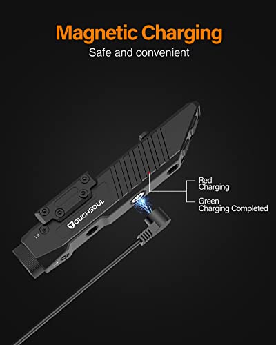 TOUGHSOUL Tactical Flashlight with Green Red Laser Sight 1450 Lumen Rechargeable Picatinny Rail Mounted Rifle Flashlight