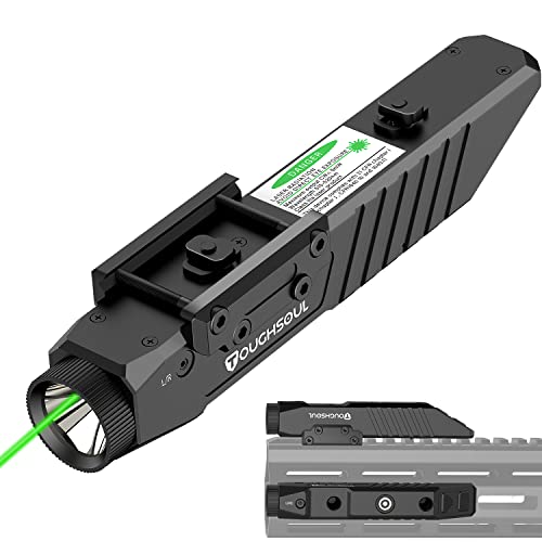 TOUGHSOUL Tactical Flashlight with Green Red Laser Sight 1450 Lumen Rechargeable Picatinny Rail Mounted Rifle Flashlight