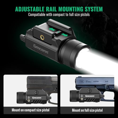 Gmconn 1250 Lumen Tactical Flashlight with Red Laser Combo for Rechargeable Pistol Light with Strobe/Momentary Function