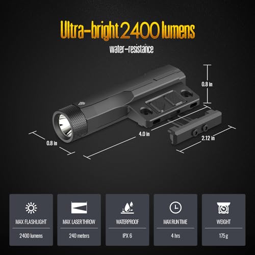 DEFENTAC 2400lm Aluminum Flashlight with Strobe/Momentary and Pressure Pad Switch for Rifle Users