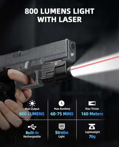 EZshoot 800 Lumens Tactical Flashlight with Red Laser Beam for Glock and Picatinny Rail Users in Outdoor Scenarios