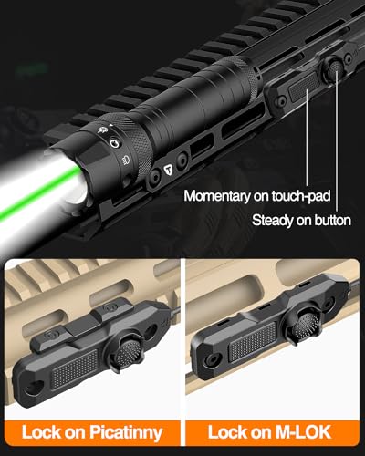 TOUGHSOUL Mlok Green Laser Tactical Flashlight for Tactical Use 1250 Lumens Rechargeable LED Light with Remote Pressure