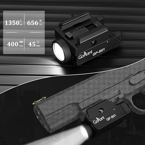 1350 Lumens Compact Weapon Light Flashlight Only LED Light Without Laser for Tactical Use, Adjustable Rail-Mounted Hand