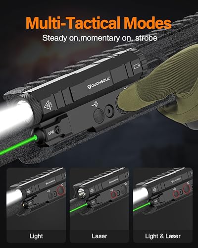 TOUGHSOUL Mlok Flashlight Laser Sight Combo for Shooters 1450 Lumen Max Light with Green Laser Momentary Strobe Function