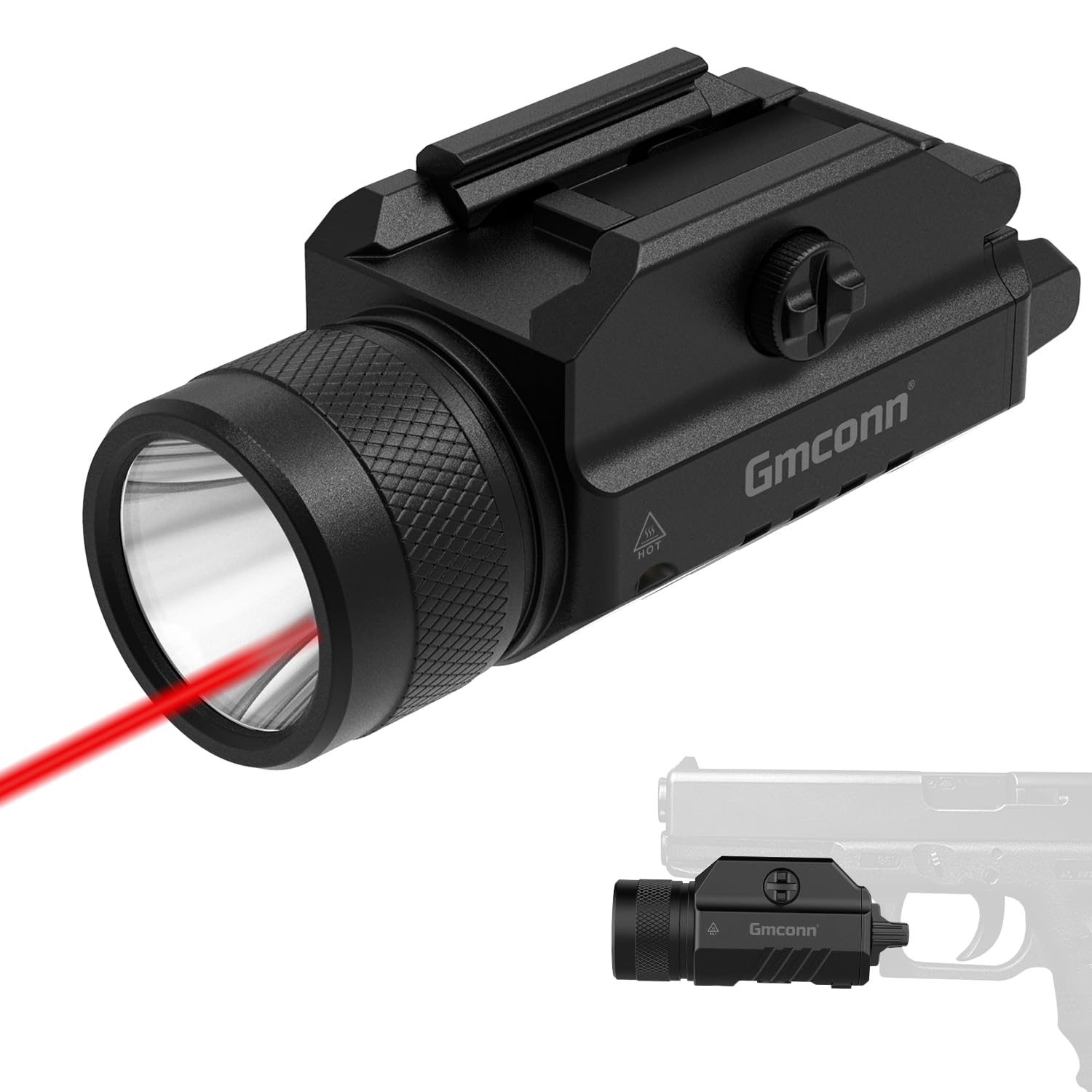 Gmconn 1250 Lumen Tactical Flashlight with Red Laser Combo for Rechargeable Pistol Light with Strobe/Momentary Function