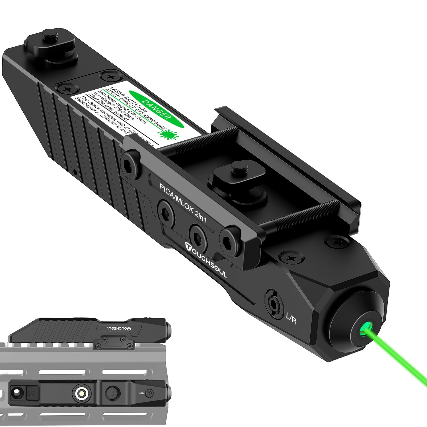 Toughsoul Rifle Laser Sight Green/Blue/Red Compatible with M-Lok/Picatinny Rail, Rechargeable Low-Profile Tactical Laser