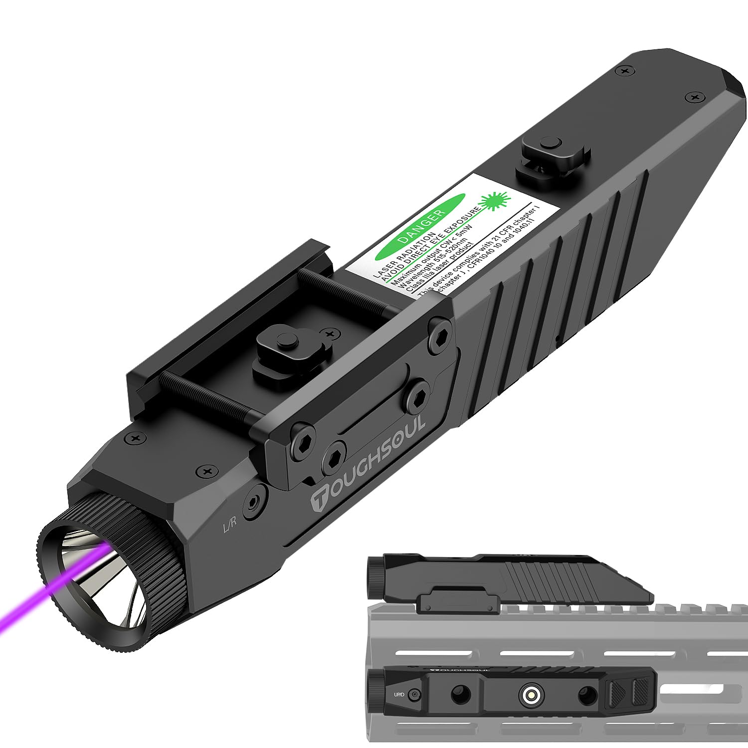 TOUGHSOUL Mlok Picatinny 2 in 1 Tactical Flashlight with Purple Laser Sight Combo, Suitable for Outdoor Adventurers, Ide