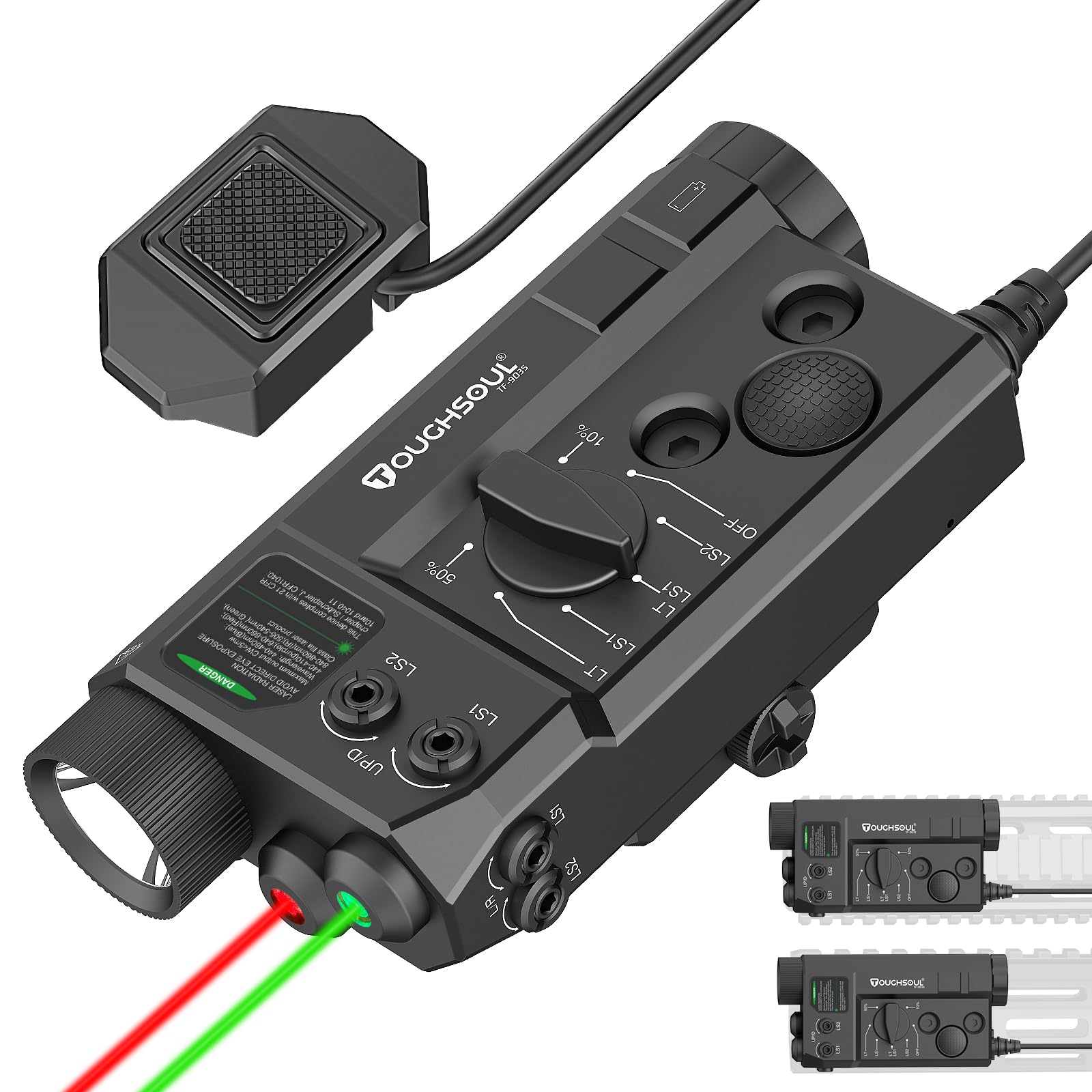  TOUGHSOUL 3 in 1 Mlok and Picatinny Mounted Tactical Flashlight with Green Laser and Red Laser, 1200 Lumen Light for Gu